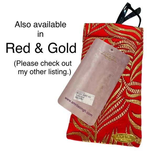 AMRITA SINGH Beijing Eyewear Case Cream/Gold Silk Damask With Box - Picture 10 of 10